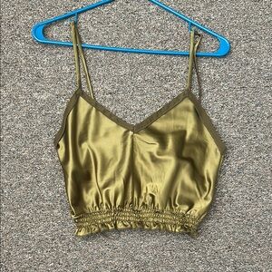 Zara Green Camisole Crop Top Fitted Ruched